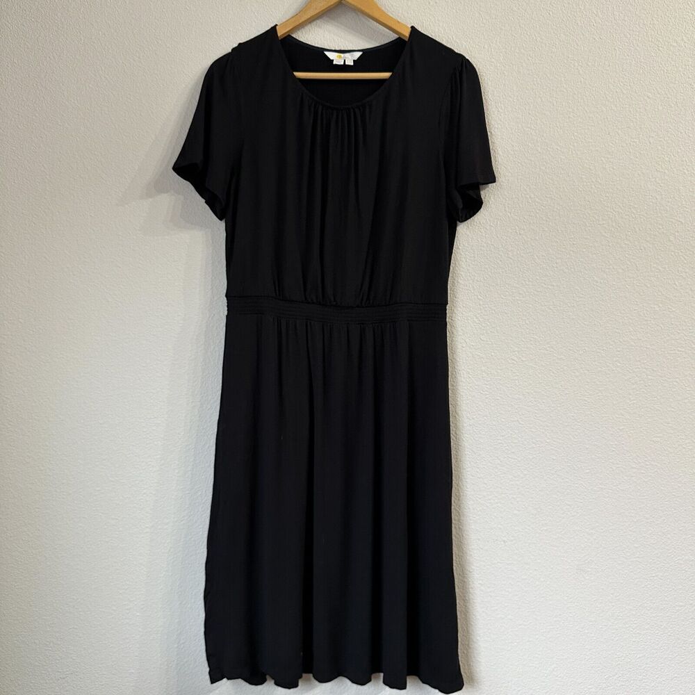 Boden Women's Jersey Dress Midi Short Sleeve Viscose Black Fluter Sleeve Sz 10R